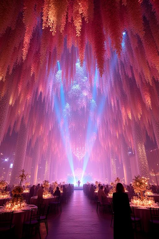 大規模なイベント会場のフローラルインスタレーション